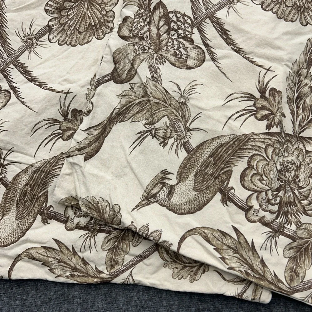 Pottery Barn Floral Bird Linen Cotton Blend Pillow Cover 24 X 24 Case Set